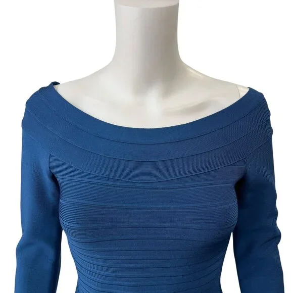 $1050 Herve Leger Max Azria Blue Bandage Candice Long Sleeve Dress size Small - Picture 3 of 10